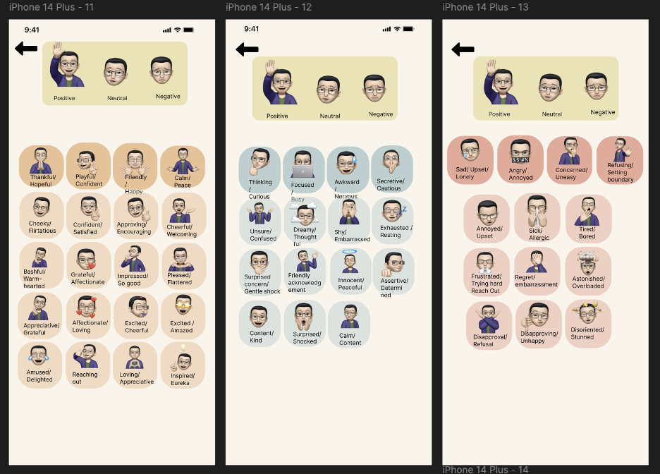 Quick Fix Mind emotion-selection prototype screens
